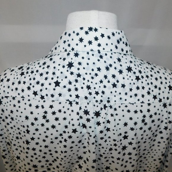 Jones New York Womens L White Black Star Blouse - Picture 11 of 15